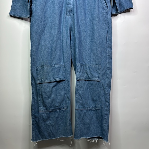 Rosies Denim Coveralls Large Front Closure Knee Pockets Size Large - Picture 3 of 7